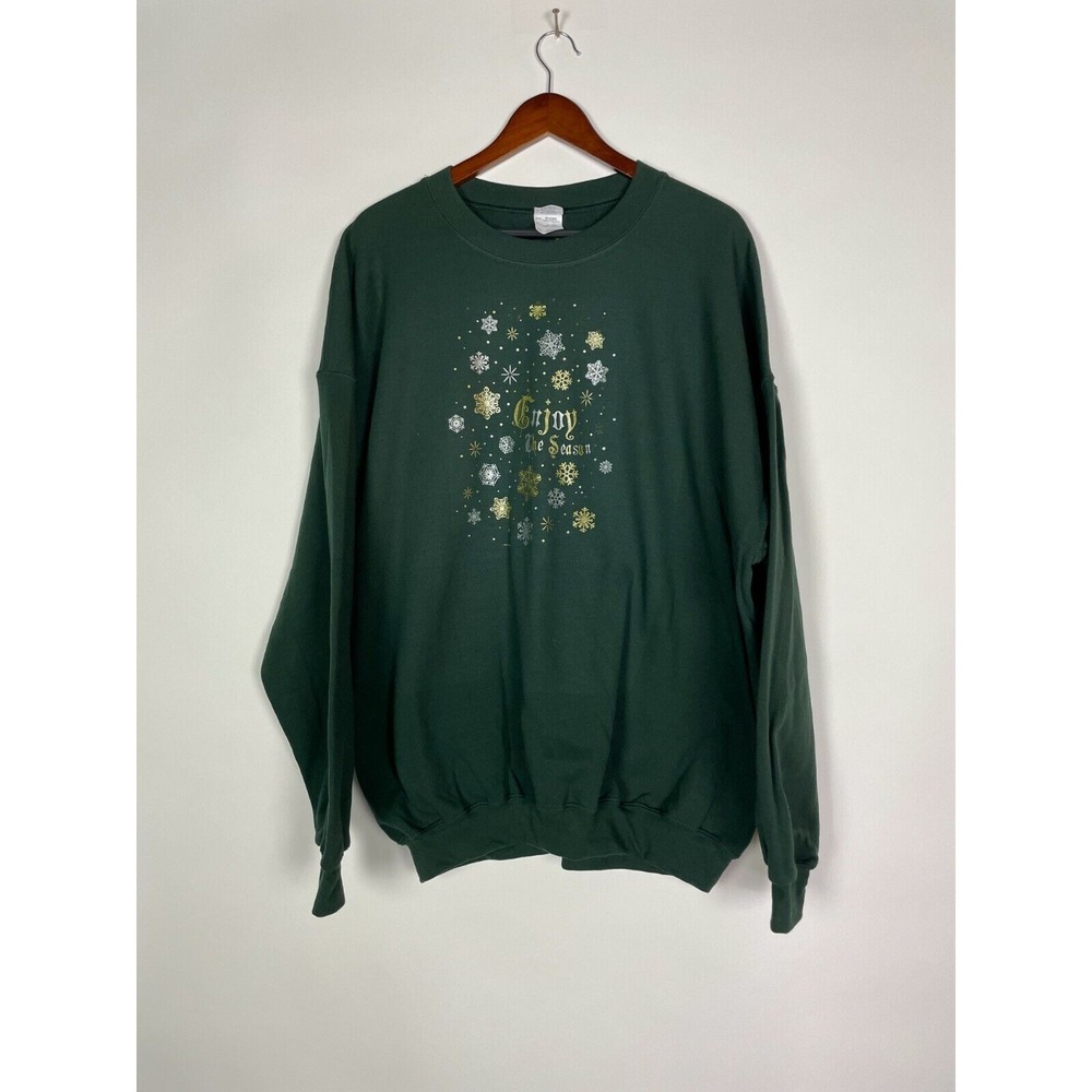 Gilden Ultra Blend Sweatshirt Womens 2XL Green Holiday Ugly Enjoy The Season New